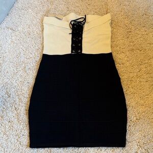 New Forever 21 mini bandage dress black white tube top lace up back medium